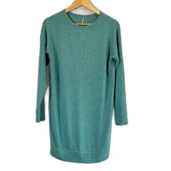 Bodycon Green Color Thread Small Teal Sweater Mini Dress Long sleeve 90s - Picture 1 of 4